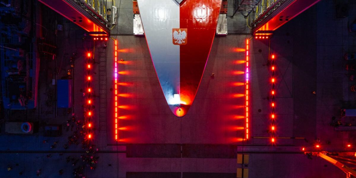 poland s largest naval vessel named the frigate wicher nears the water 20414